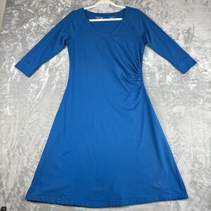 Mountain Hardwear Faux Wrap Dress Women's Medium Blue Ruched 3/4 Sleeves (1025)